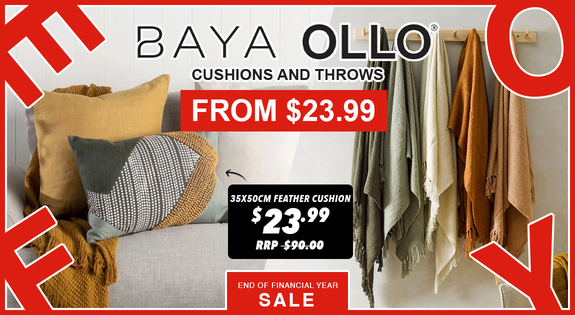 Shop the Baya & Ollo Cushions and Throws EOFY Sale - From $23.99! sale