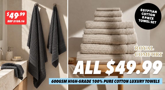 Shop the ALL $49.99 - Egyptian Cotton 8 Piece Towel Sets - 63% off RRP! sale