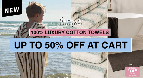 Shop the New 100% Luxury Cotton Towels up to 50% off at checkout sale