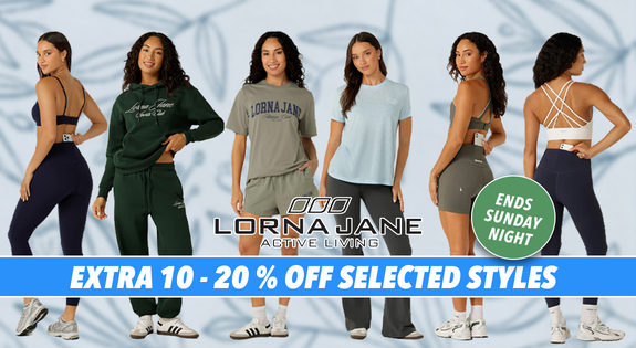 Shop the Lorna Jane EXTRA 10-20% OFF selected styles - flash sale till Sunday night sale