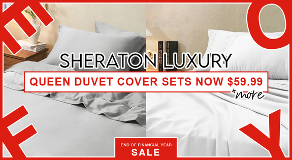 Shop the Sheraton Bedding EOFY - Queen Duvet Cover Sets Now $59.99 & More! sale