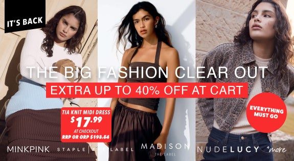 Shop the It's Back! The Big Fashion Clear out! Everything Must Go! Extra Up to 40% Off at Cart! sale