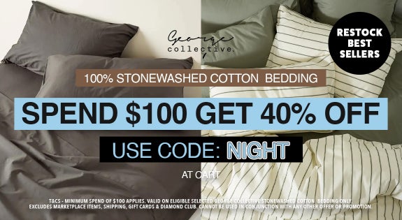 Shop the 100% Stonewashed cotton bedding Restock! Spend $100 Get 40% OFF USE CODE: NIGHT sale