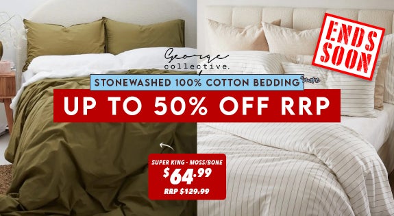 Shop the ENDS MIDNIGHT TONIGHT!- UP TO 50% OFF RRP - STONEWASHED 100% COTTON BEDDING sale