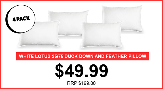 Shop the Only $49.99 ! White Lotus 25/75 Duck Down and Feather Pillow - 4 pack sale