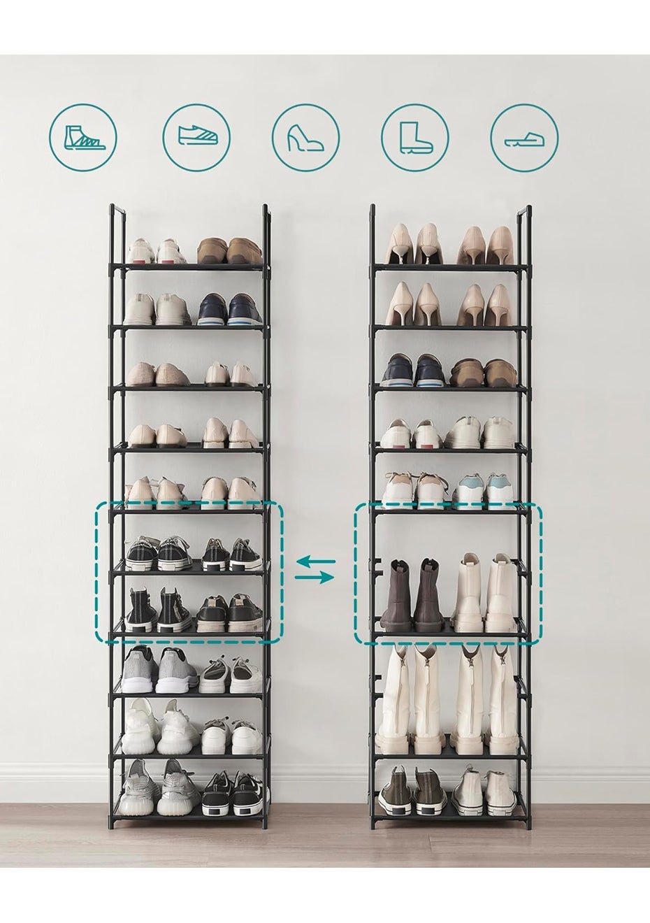 10 Tiers Tall Shoe Rack Storage Shelf - Onceit