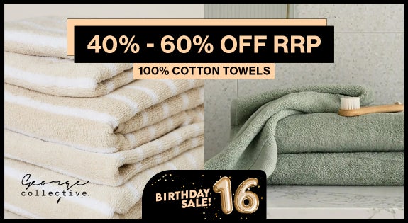 Shop the 100% Cotton Towels 40-60% Off RRP sale