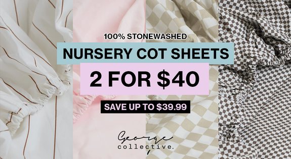 Shop the 100% Stonewashed Cotton NURSERY COT SHEETS - 2 FOR $40! sale