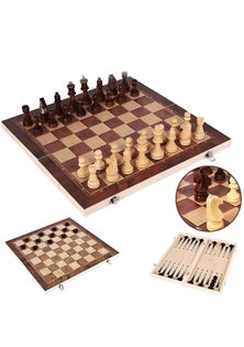 3 in 1 Portable Wooden Chess Board Set with Chess Checkers and Backgammon