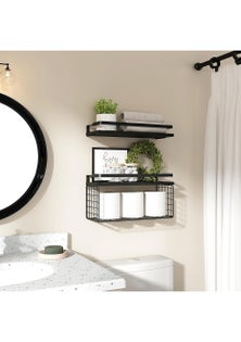 Floating Bathroom Shelves Wall Mounted with Wire Basket