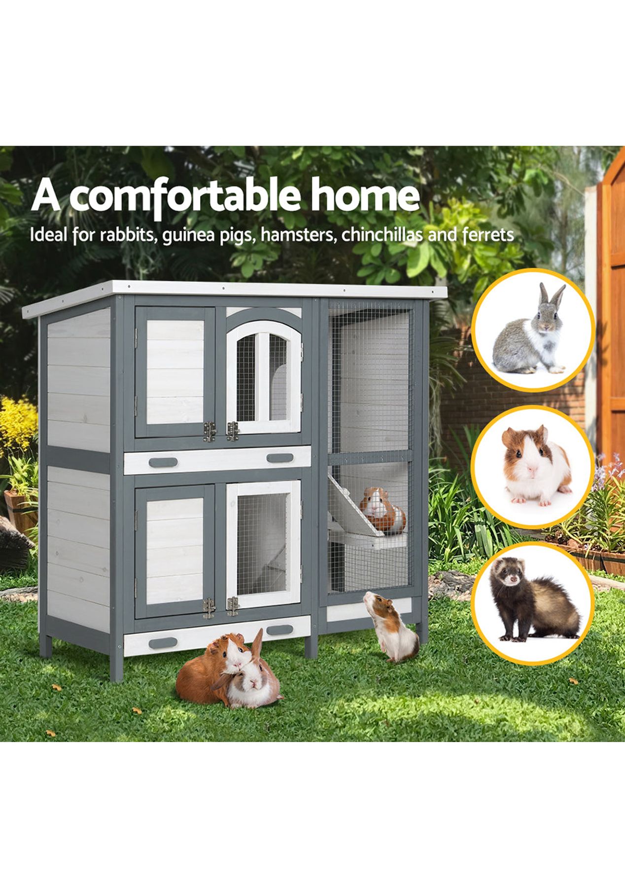 I.Pet Rabbit Hutch Chicken Coop 98Cm X 45Cm 92Cm Large Wooden House Run ...