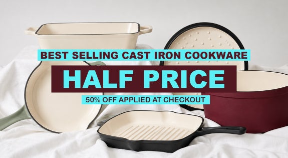 Shop the HALF PRICE Best Selling Cast Iron Cookware - 50% OFF APPLIED AT CHECKOUT sale