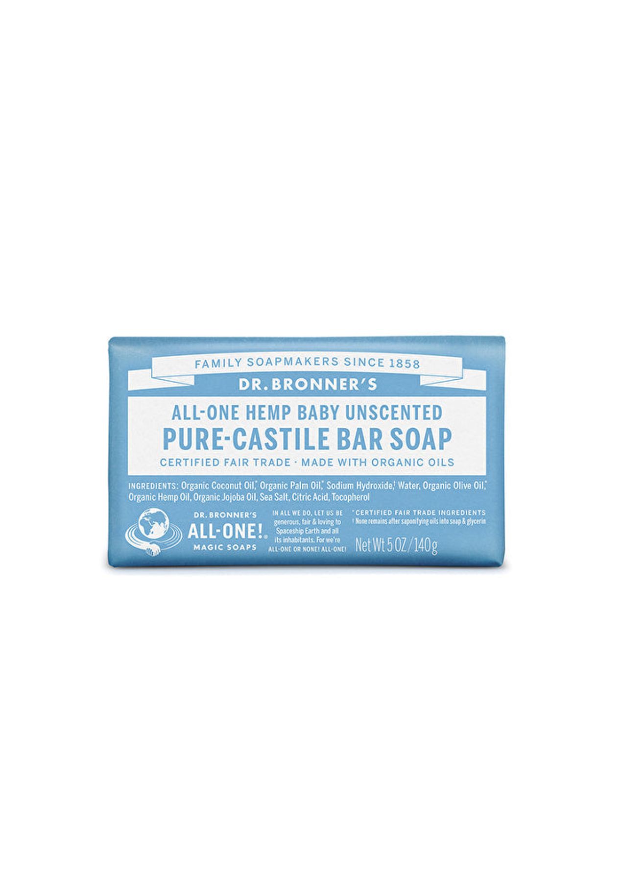 Dr. Bronner's Pure-Castile Bar Soap (Hemp All-One) Baby Unscented 140g ...
