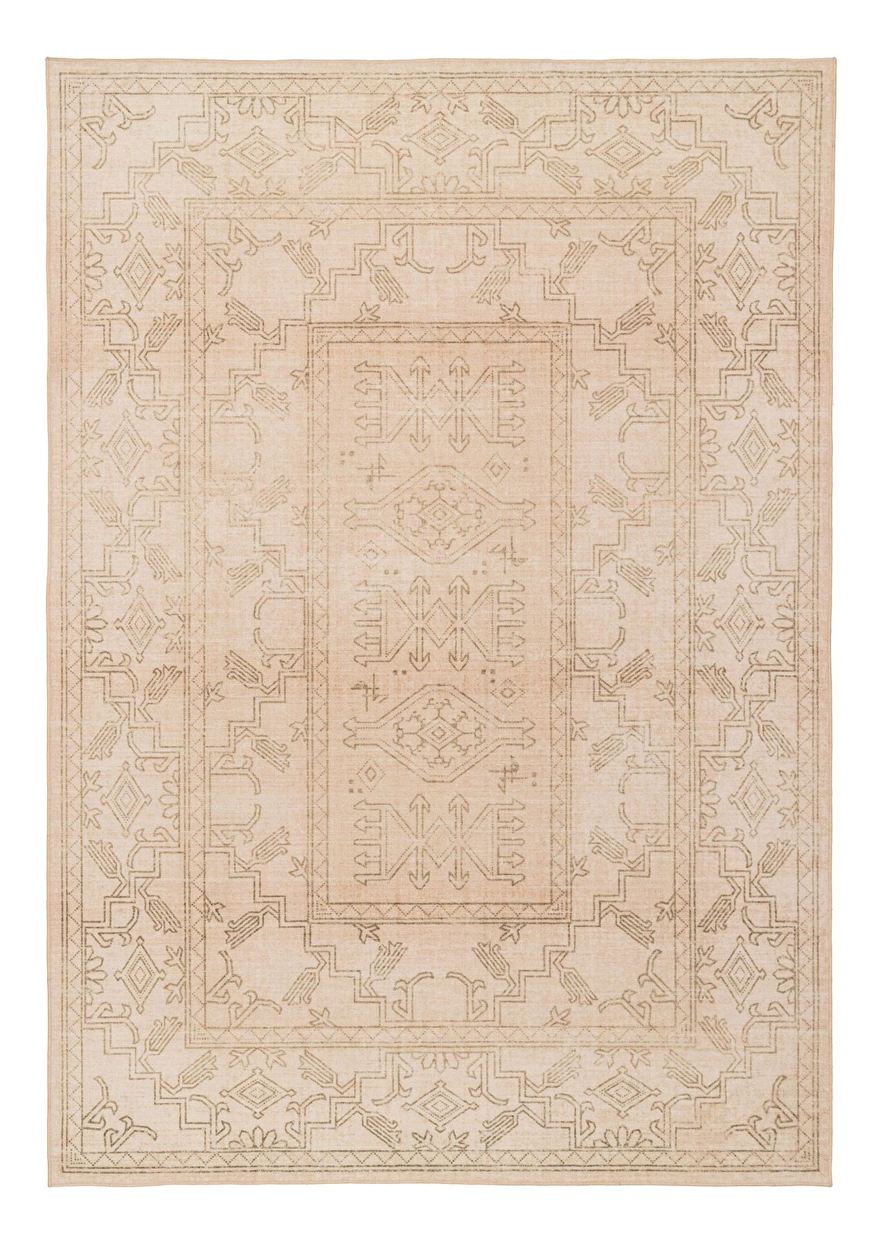 Valetta Beige Medallion Washable Rug - Onceit