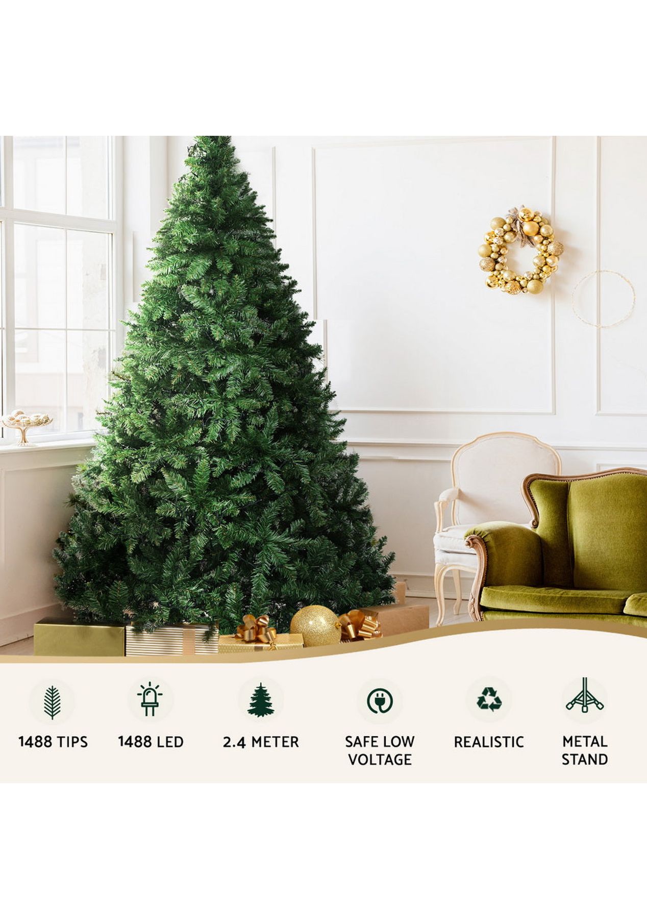 Jingle Jollys Christmas Tree 2.4M Xmas Decorations 1488 Leds Seasonal ...