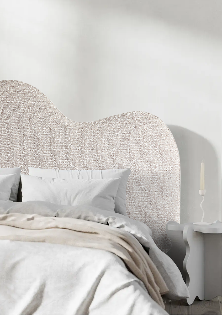 George Collective - Wave Boucle Headboard - Queen - Nude Boucle - Onceit