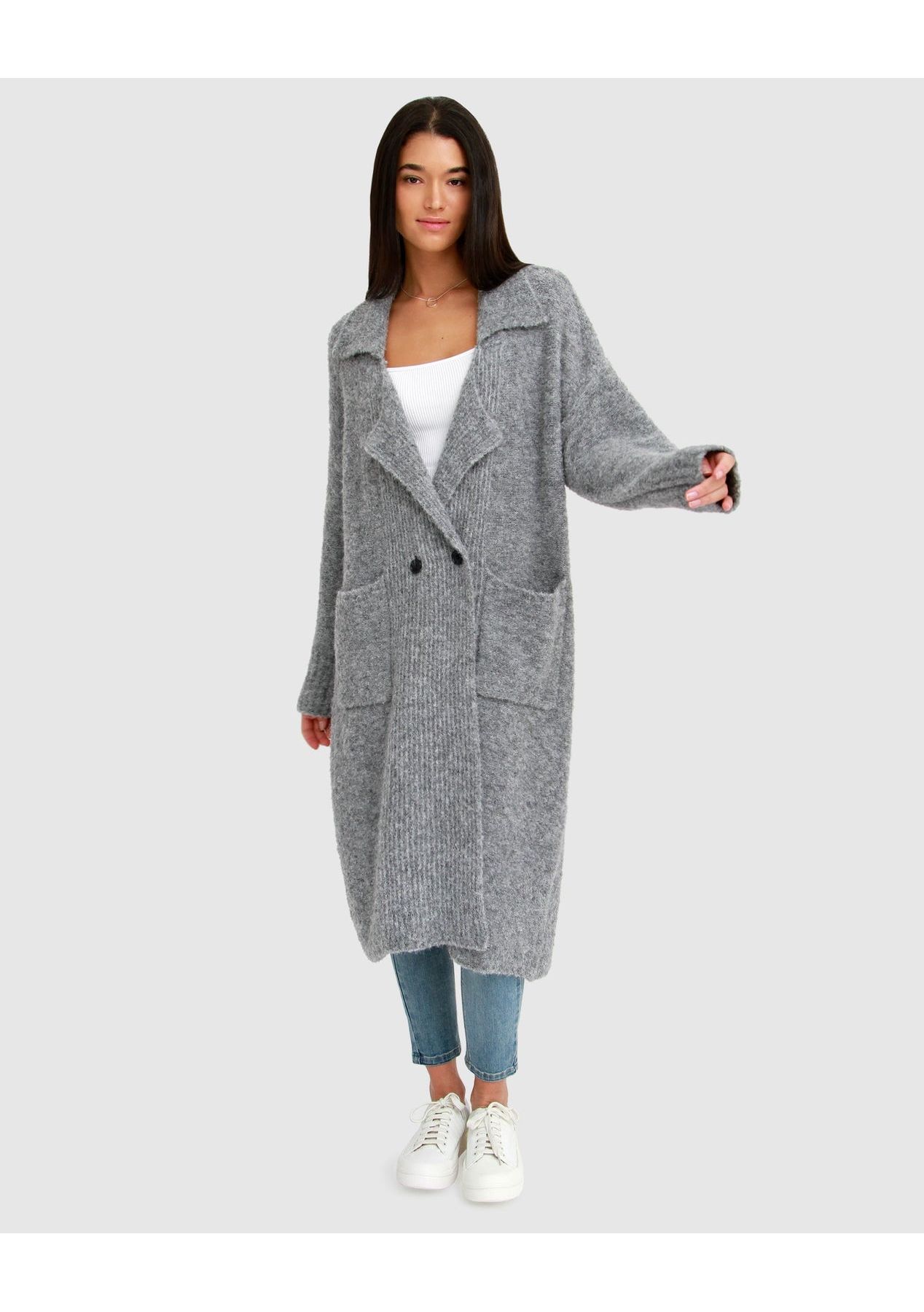 Born To Run Sustainable Sweater Coat - Grey - Onceit