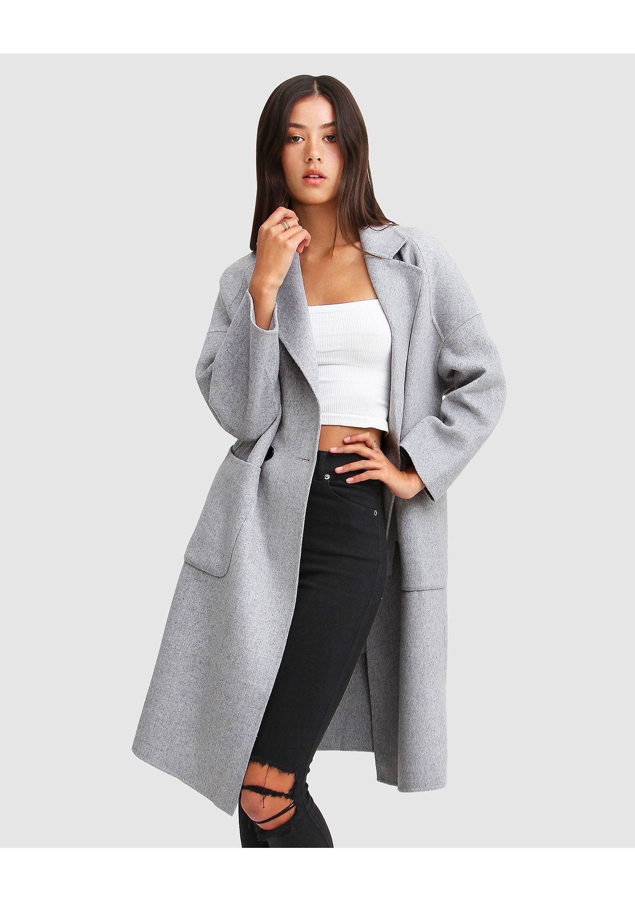 Publisher Double-Breasted Wool Blend Coat - Grey Marle - Onceit