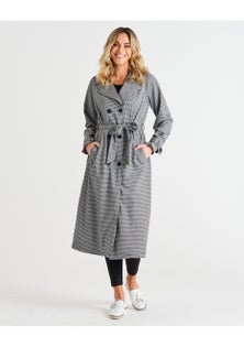 Betty Basics - Ponte Trench Coat - Black Houndstooth