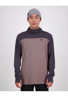 Mons Royale - Mens Yotei Merino Powder Hood Long Sleeve - Iron / Shale