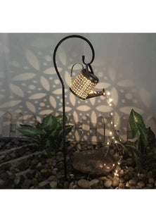 Wrought Iron Hollow Out Solar Powered Watering Can Sprinkles Lights