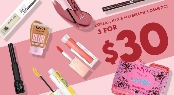 Shop the L'Oreal NYX & Maybelline Cosmetics 3 for $30 sale