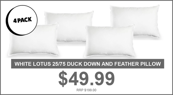 Shop the Only $49.99 ! White Lotus 25/75 Duck Down and Feather Pillow - 4 pack sale