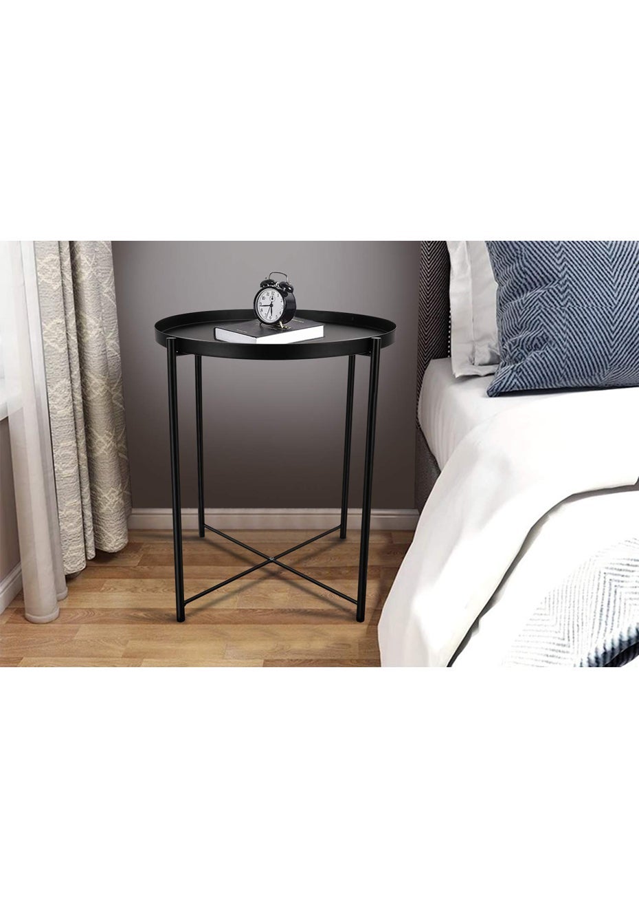 Minimalist Round Bedside Table with removable Tray - Onceit