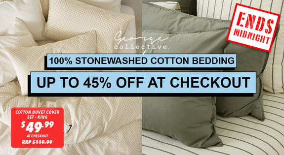 Shop the ENDS MIDNIGHT TONIGHT - 100% Stonewashed Cotton Bedding UP TO 45% OFF AT CHECKOUT! sale
