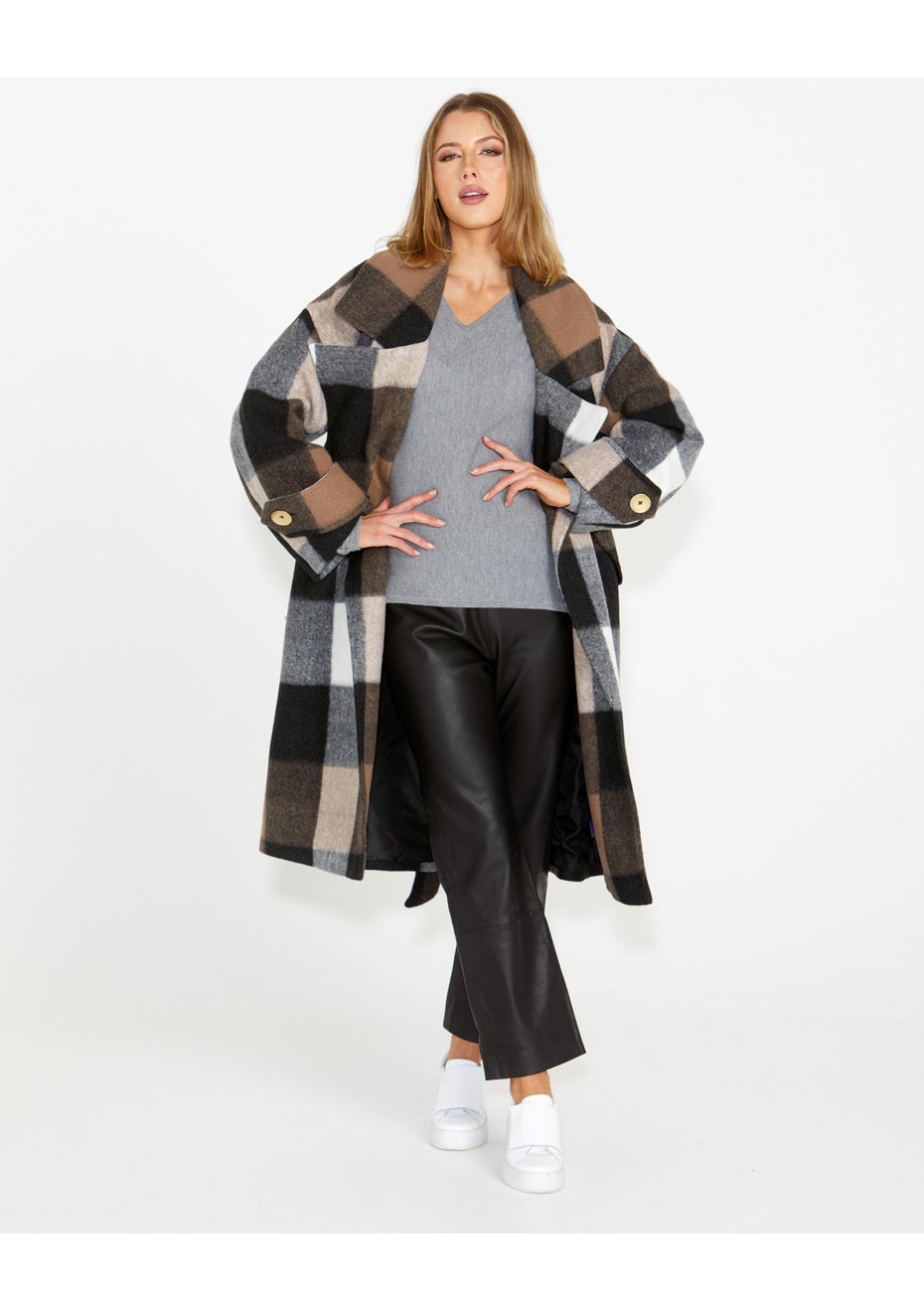 Fate - Stranger Oversized Coat - Brown Check - Onceit