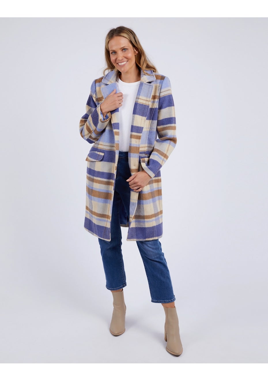 Elm - Cove Check Coat - Navy/Hydrangea/Cream - Onceit