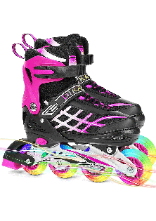 Kids Adjustable Inline Skates with Light Up Wheels Size33-37 Pink