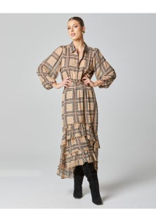 Fate - Something Beautiful Midi Puff Sleeve Shirt Dress - Houndstooth Check