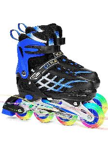 Kids Adjustable Inline Skates with Light Up Wheels Size33-37 Blue