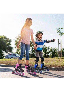 Kids Adjustable Inline Skates with Light Up Wheels Size33-37 Blue