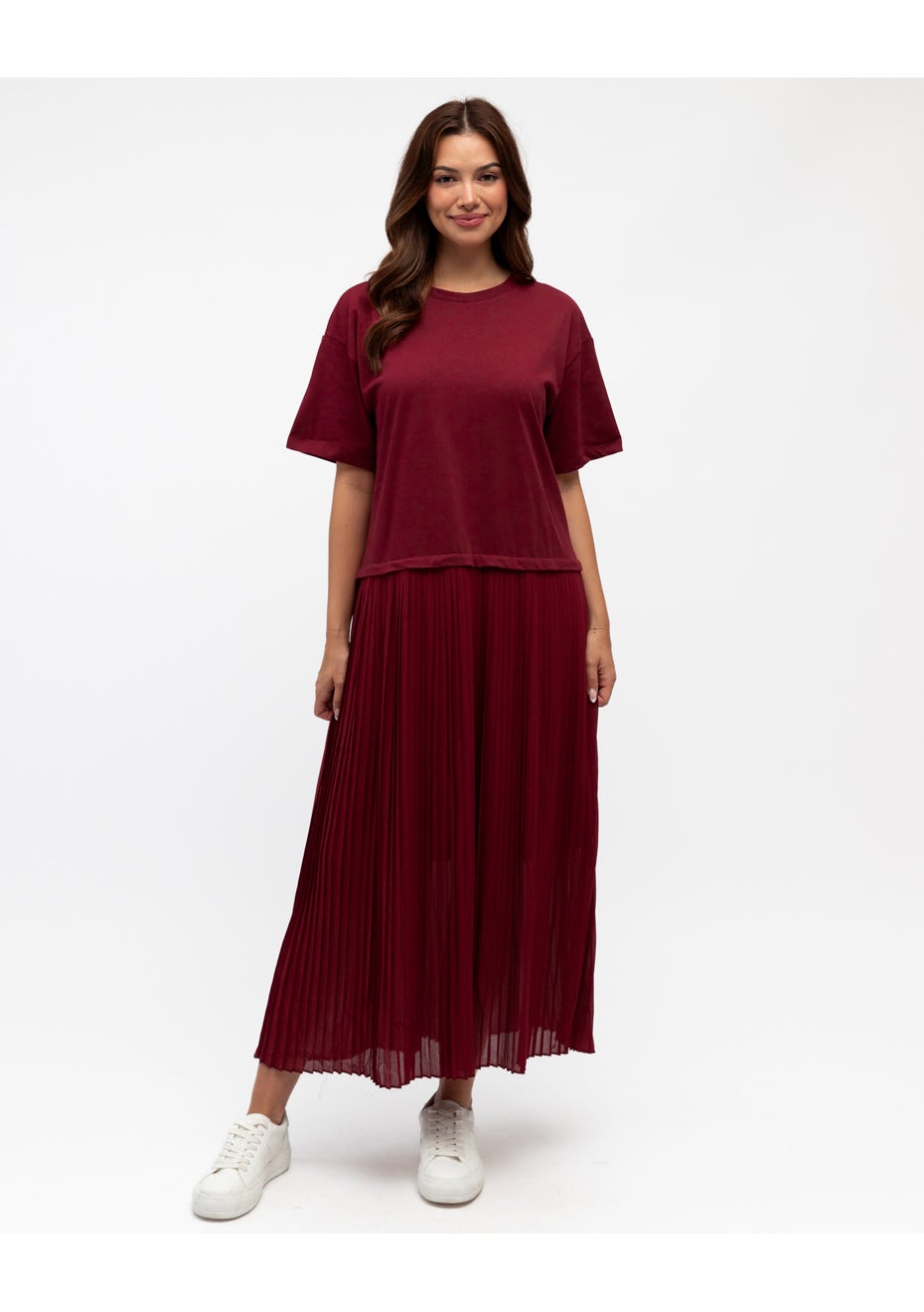 Label Of Love - Cocoa Spot Midi Dress - Burgundy - Onceit
